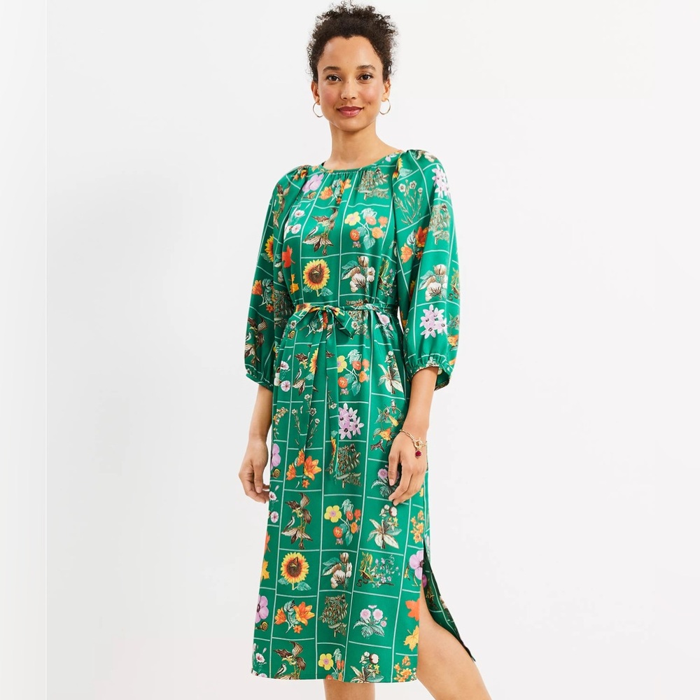 LOFT Size M Petite Garden Puff Sleeve Midi Dress